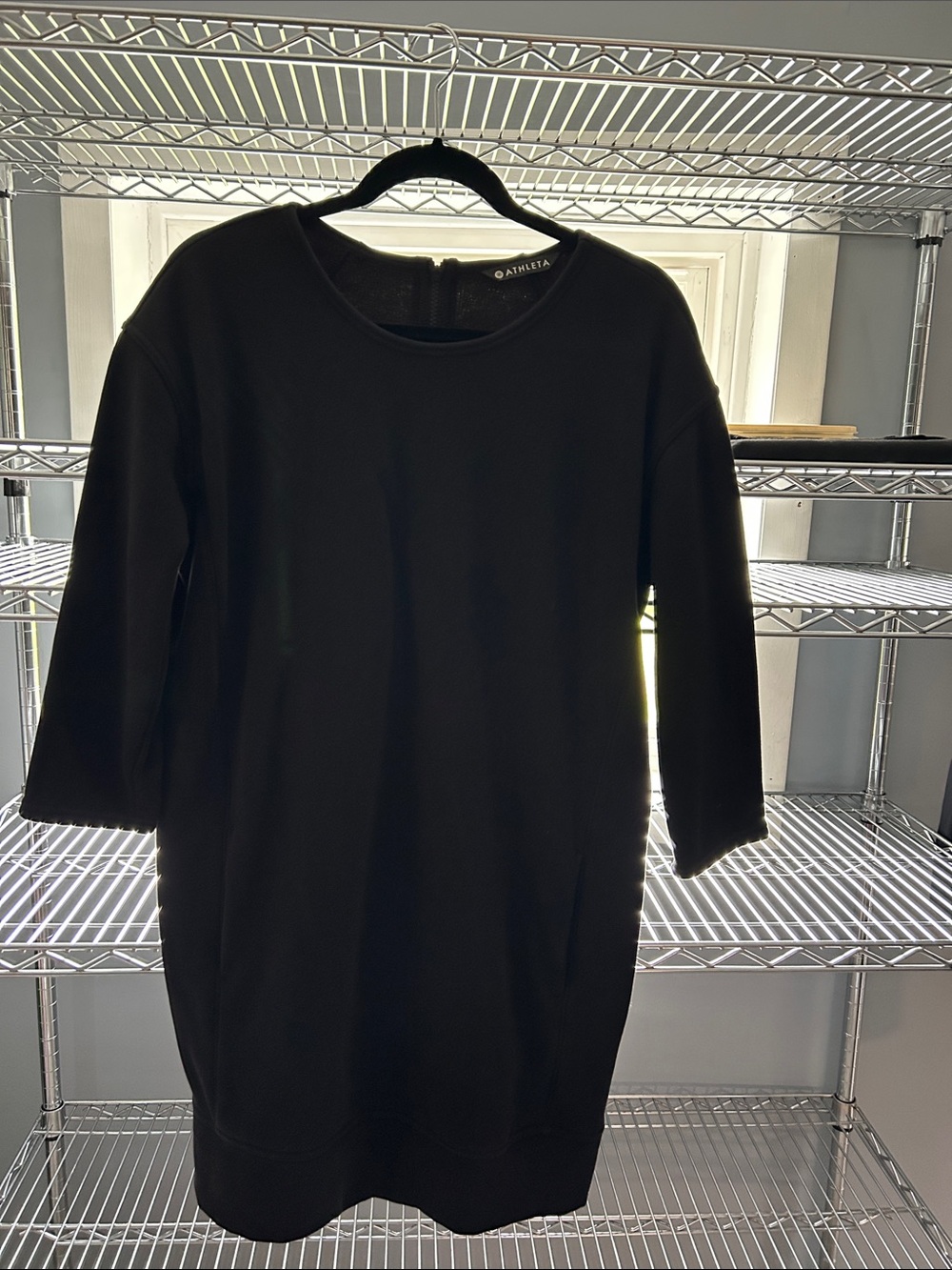 Athleta Black Mini Shift Dress with Three-Quarter Sleeves